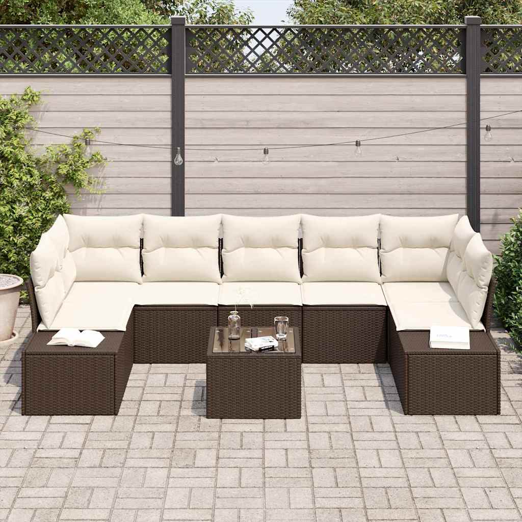 Garten-Sofa-Set 8 pcs Braun und Creme 55 x 55 x 37 cm